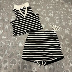 Striped Black and White Skirt Set